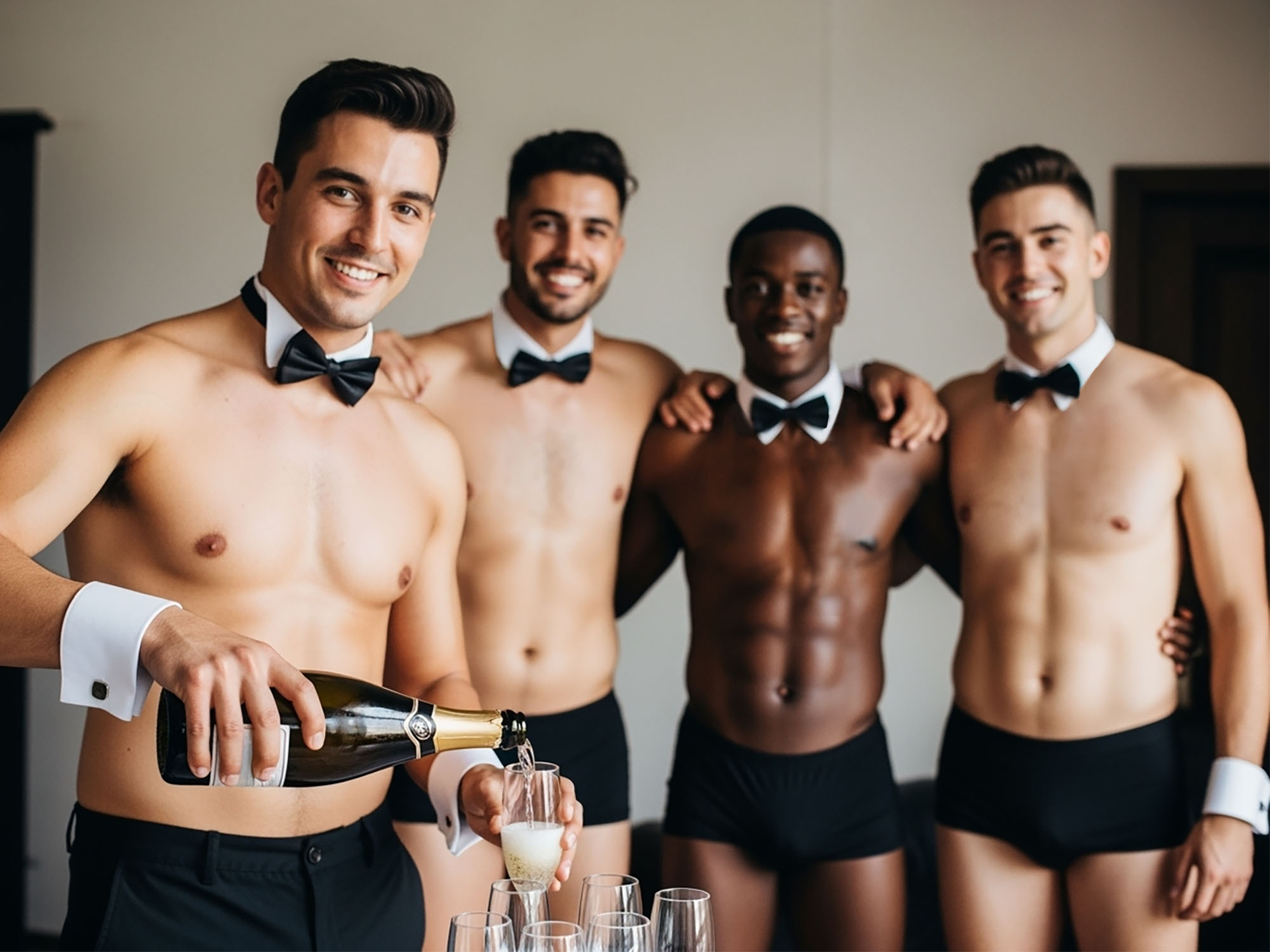 Butlers in the Buff serving drinks at a Liverpool hen party event