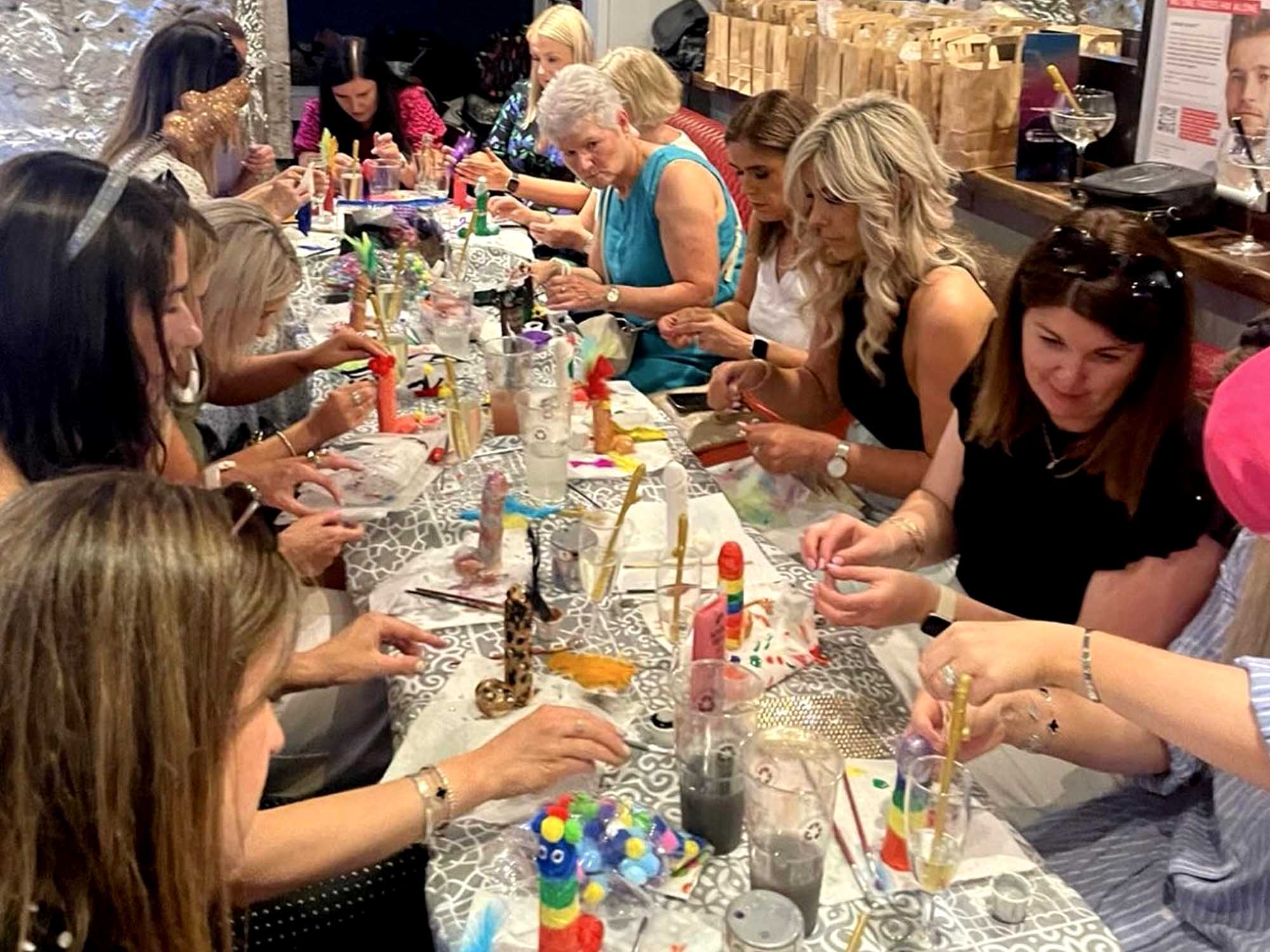 Craft activity for hens – Decorating cheeky penis-themed items in Liverpool